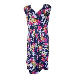 Roamans Dress Womens Size 16W Blue Pink Floral Sleeveless Midi Pullover‎ Spring